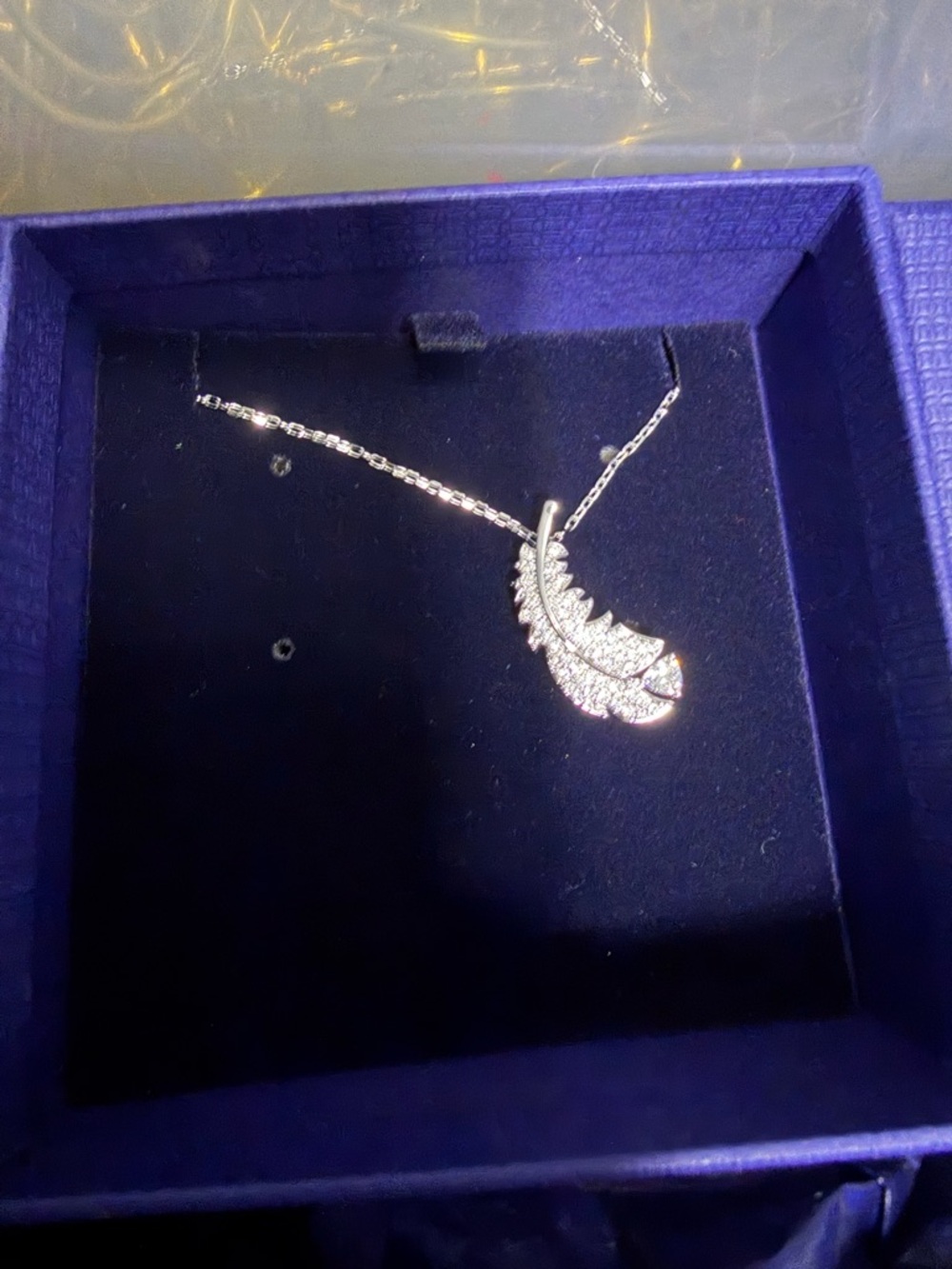 Swarovski Silver Feather Necklace with Clear Crystals